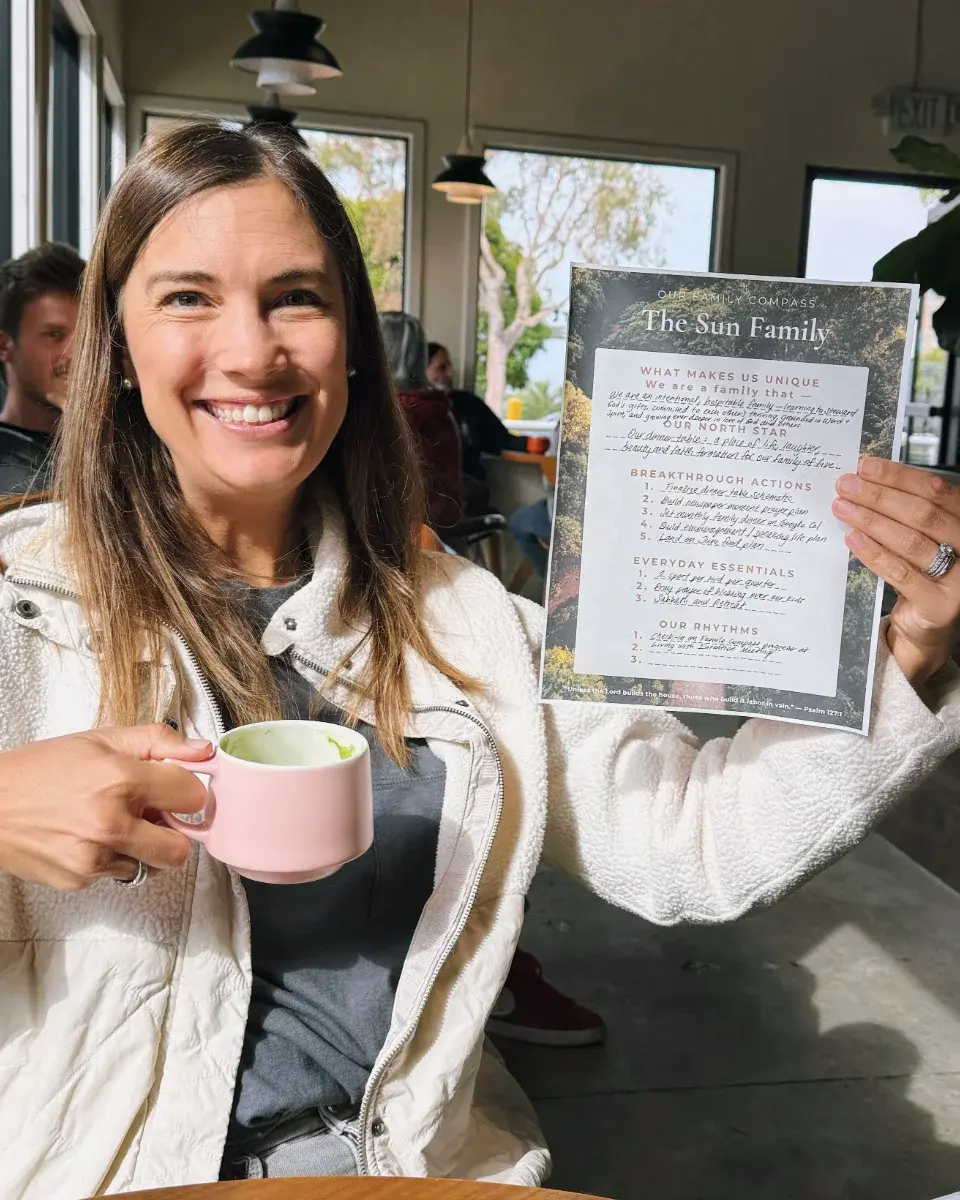 Kelly holding the Sun Family Compass on the Saturday morning of the retreat